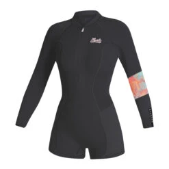 Mystic Womens Lunar 2/2mm Front-Zip Longarm Shorty Wetsuit - Dark Grey
