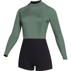 Wetsuit Specialty Store 22 Mystic Womens Lunar 2/2mm Back-Zip Longarm Shorty Wetsuit - Olive